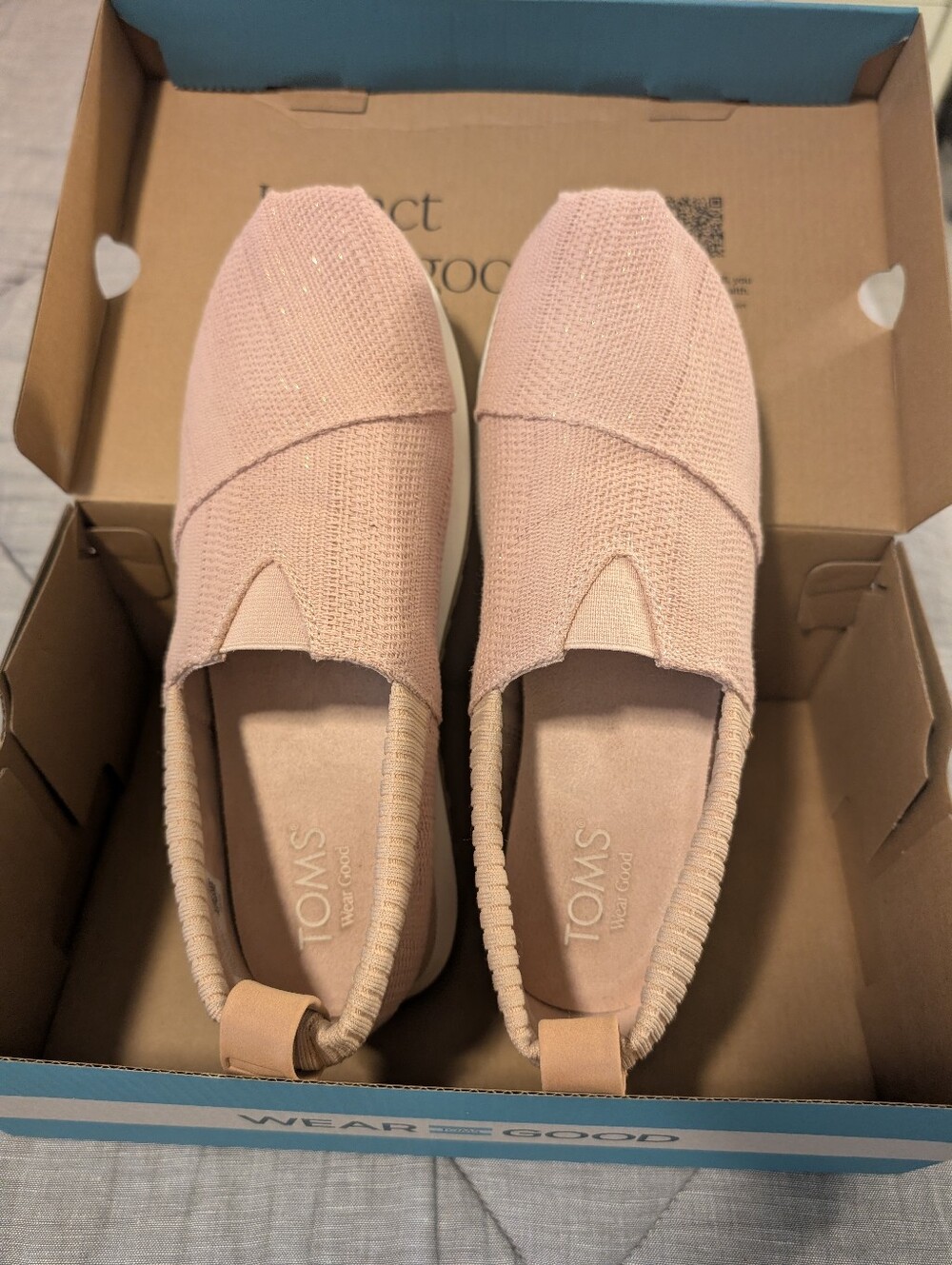 Like New - Worn Once Tom's Women's Alpargata Slip-On Flats - Pale Rose Metallic